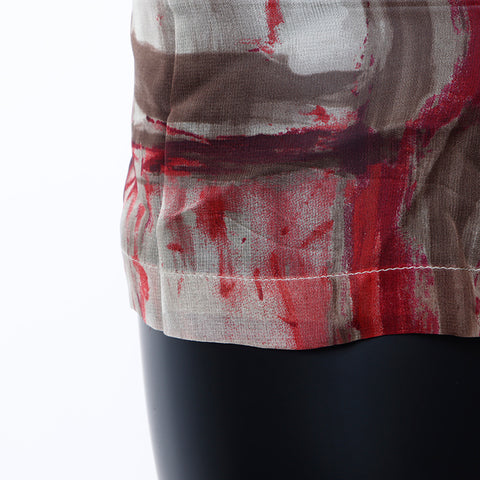 Chanel Size:40 All-over pattern sheer silk long sleeve shirt green red WS5135