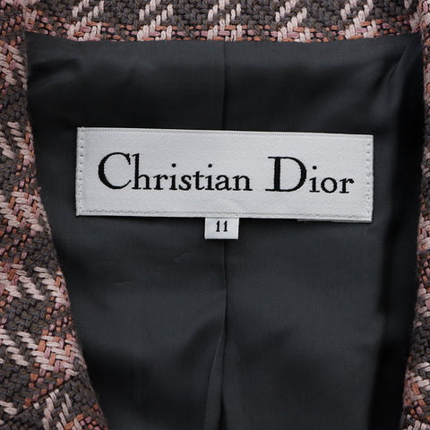 クリスチャンディオール Christian Dior Size:11 チェック ダブル テーラードジャケット グレー ピンク WS5138