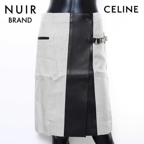 セリーヌ CELINE Size:34 ミドル ペンシル リネン スカート ベージュ WS5143