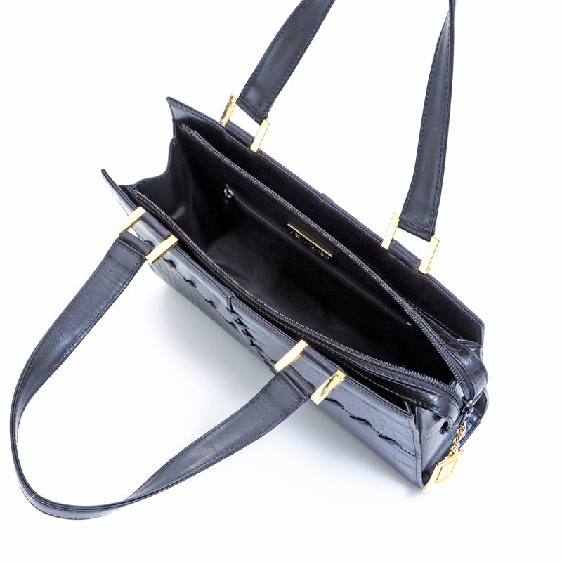 イヴ・サンローラン YVES SAINT LAURENT クロコ 型押し ハンドバッグ