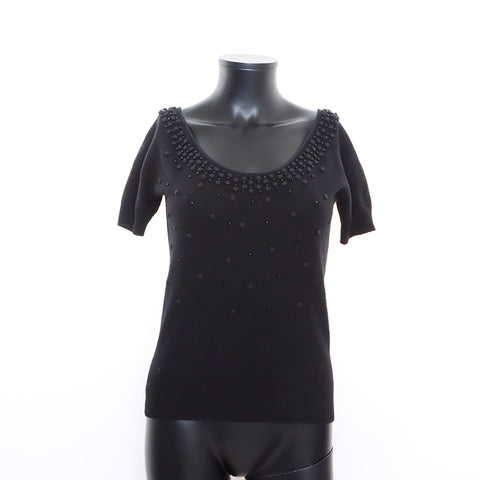 Céline en cachemire à manches courtes tricot m pull noir ws5232