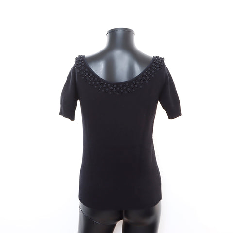 Céline en cachemire à manches courtes tricot m pull noir ws5232