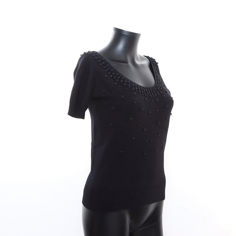 Céline en cachemire à manches courtes tricot m pull noir ws5232