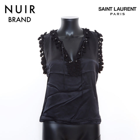 Yves Saint Laurent Yves Saint Laurent Silk Fringe Pants Tops tap tak top top top Black Black WS5242