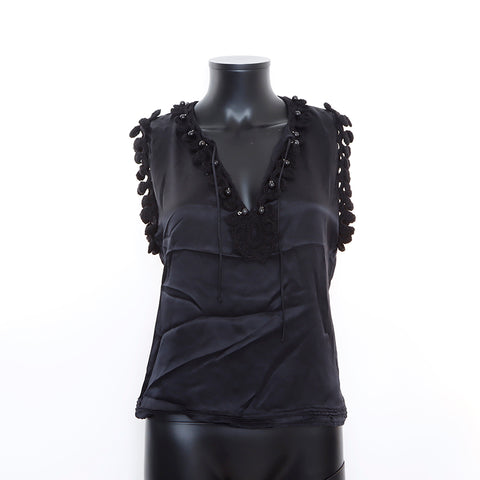 Yves Saint Laurent Yves Saint Laurent Silk Fringe Pants Tops tap tak top top top Black Black WS5242