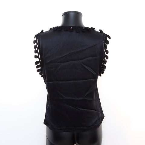 Yves Saint Laurent Yves Saint Laurent Silk Fringe Pants Tops tap tak top top top Black Black WS5242