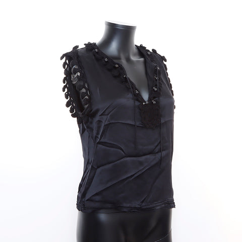 Yves Saint Laurent Yves Saint Laurent Silk Fringe Pants Tops tap tak top top top Black Black WS5242