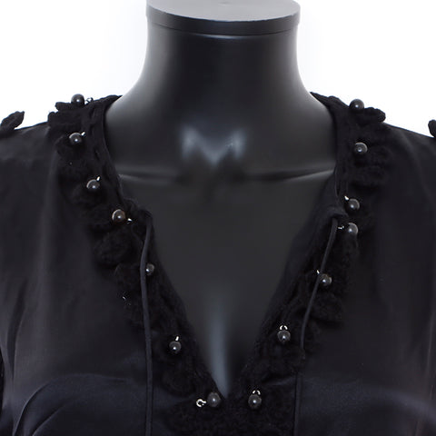 Yves Saint Laurent Yves Saint Laurent Silk Fringe Pants Tops tap tak top top top Black Black WS5242