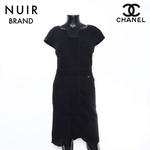Chanel Coco Mark Button Short Sleeve Dress Black WS5248