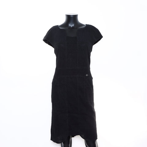 Chanel Coco Mark Button Short Sleeve Dress Black WS5248