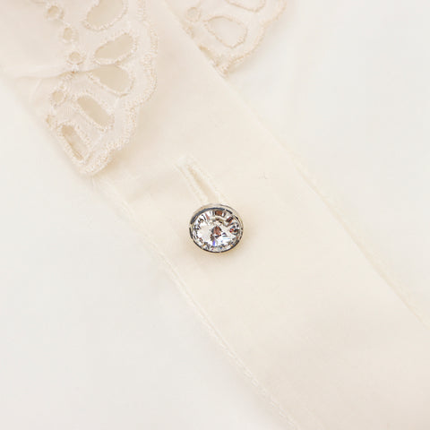 Miu Miu Rhinestone Mesh Long sleeve shirt beige WS5249