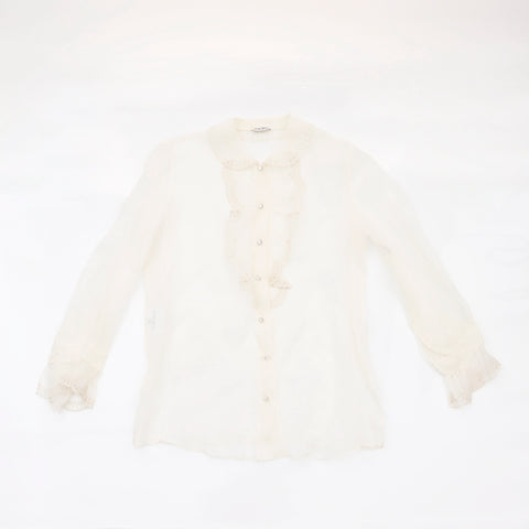 Miu Miu Rhinestone Mesh Long sleeve shirt beige WS5249