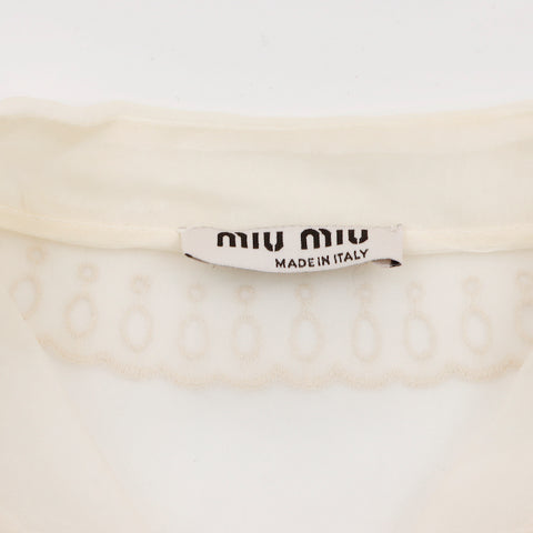 Miu Miu Rhinestone Mesh Long sleeve shirt beige WS5249