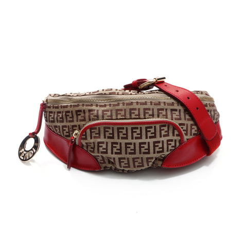 Fendi Zucchino腰包肩袋棕色红色WS5286