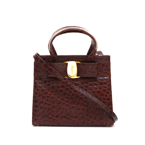 Salvatore Ferragamo Vara浮雕2Way手提包棕色WS5291