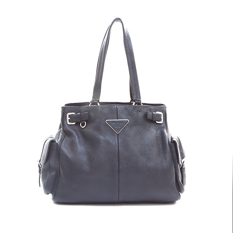 Prada多柱皮革手提袋黑色WS5298