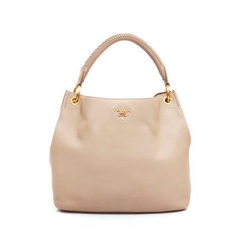 香奈儿金色硬件皮革手提袋米色WS5310