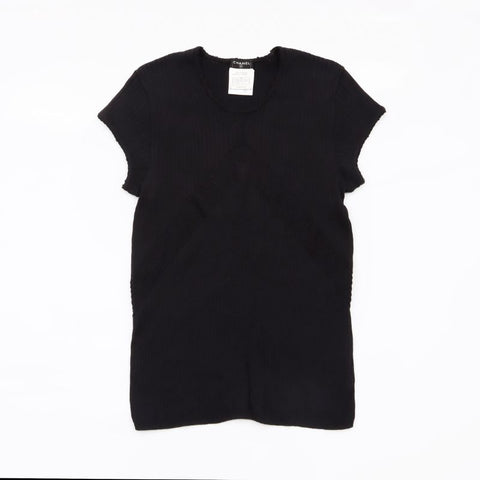 CHANEL 04P Knit Size:46 Short sleeve T-shirt Navy WS5327