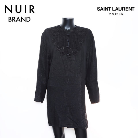 SAINT LAURENT PARIS Silk Bijoux Long Sleeve Size 38 Dress Black WS5372