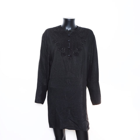 Saint Laurent Paris Silk Bijoux Manche longue taille 38 robe noire WS5372