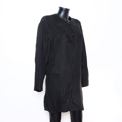 SAINT LAURENT PARIS Silk Bijoux Long Sleeve Size 38 Dress Black WS5372