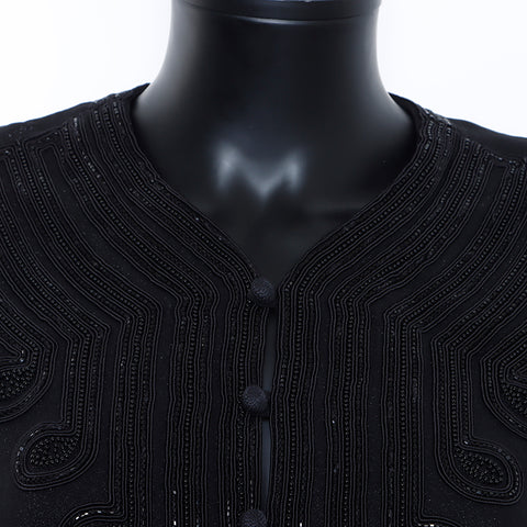 SAINT LAURENT PARIS Silk Bijoux Long Sleeve Size 38 Dress Black WS5372