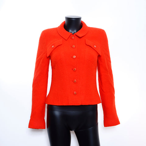 Chanel CHANEL Tweed Coco Mark Button Jacket Wool Red WS5388