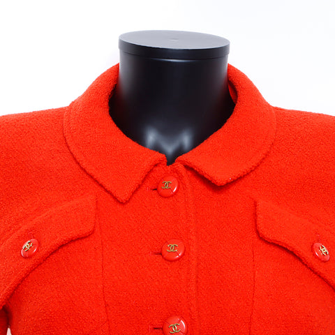 Chanel CHANEL Tweed Coco Mark Button Jacket Wool Red WS5388