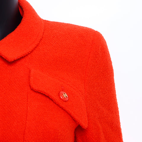 Chanel CHANEL Tweed Coco Mark Button Jacket Wool Red WS5388