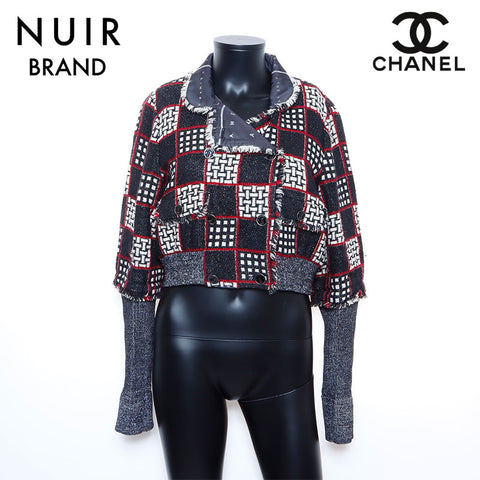 Chanel CHANEL Tweed Check Jacket Wool Black WS5390