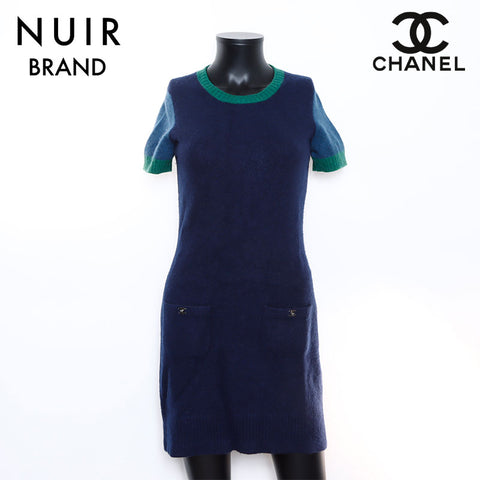 シャネル CHANEL カシミヤ ワンピース ネイビー WS5428