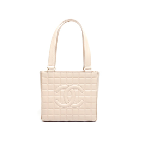 Chanel Chocobar Coco Mark Handbag Leather Beige WS5438