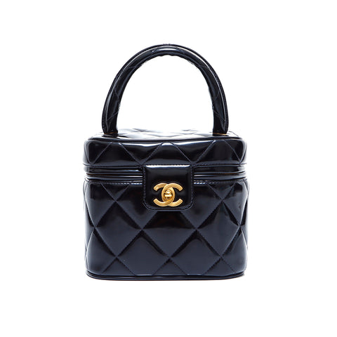 Chanel Chanel Matelasse洗手盆手提包专利皮革黑色WS5441