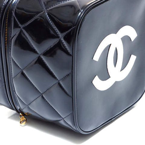 シャネル CHANEL マトラッセ バニティ ハンドバッグ パテントレザー ブラック WS5441