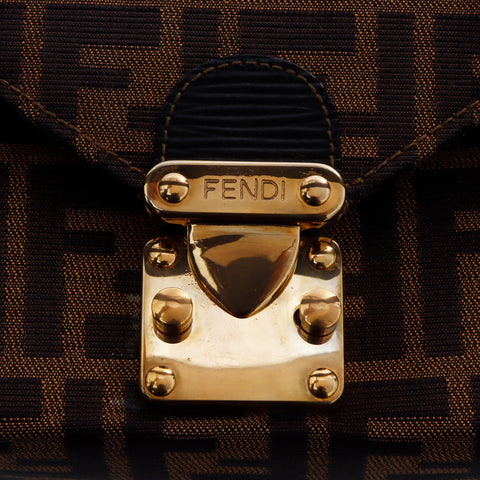 Fendi Zucca图案洗手盆肩袋帆布棕色WS5452