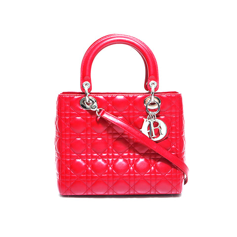 基督教Dior Lady Dior 2way皮革手提包红色WS5457