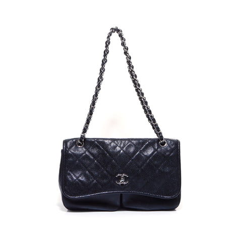 香奈儿鱼子酱皮肤银色配件20肩袋黑色WS5462