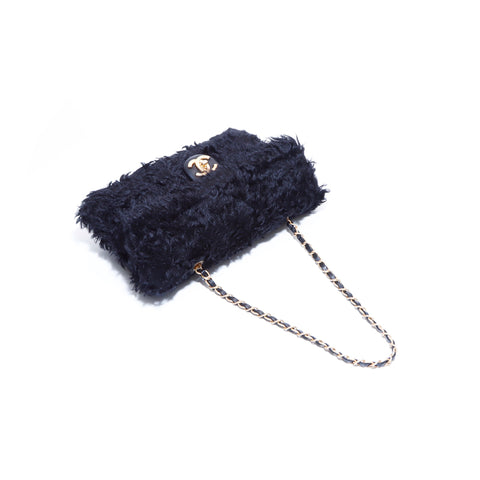 Chanel Turnlock Fur Chain Shoulder Bag Black WS5493
