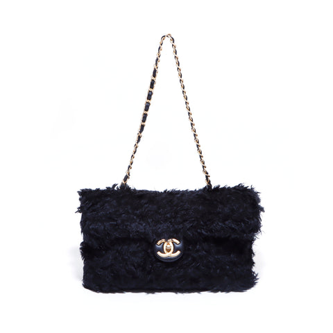 Chanel Turnlock Fur Chain Sac à épaule Black WS5493