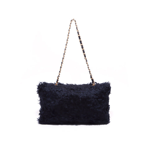 Chanel Turnlock Fur Chain Shoulder Bag Black WS5493