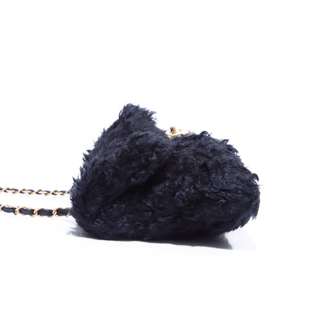 Chanel Turnlock Fur Chain Shoulder Bag Black WS5493