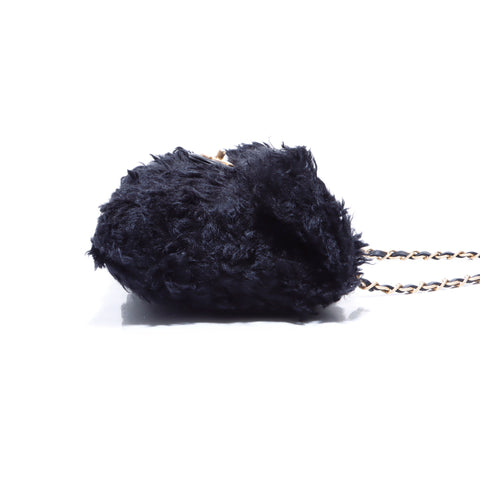 Chanel Turnlock Fur Chain Shoulder Bag Black WS5493