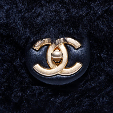 Chanel Turnlock Fur Chain Shoulder Bag Black WS5493