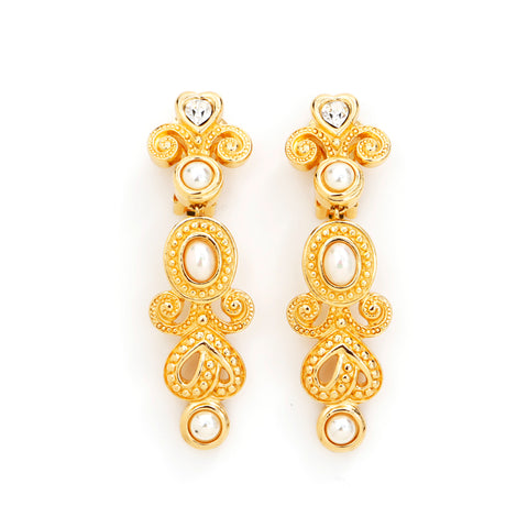Christian Dior Pearl Rhinaistone Oreing Boucles Gold WS5515