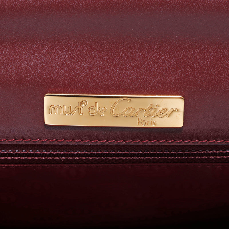 カルティエ CARTIER マストライン レザー ハンドバッグ ワインレッド