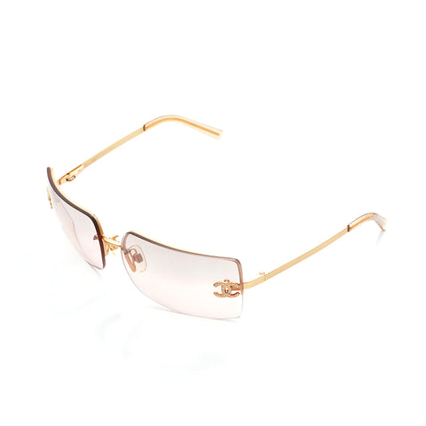 Chanel Coco Mark Colored Lens Sunglasses Gold WS5571