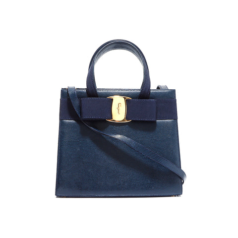 Salvatore Ferragamo Vara 2way Handbag Navy WS5642