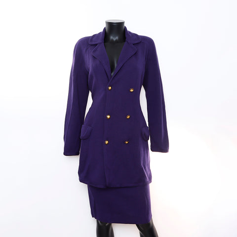 Celine Macadam Jacke Rockanzug Setup Wolle lila WS5713