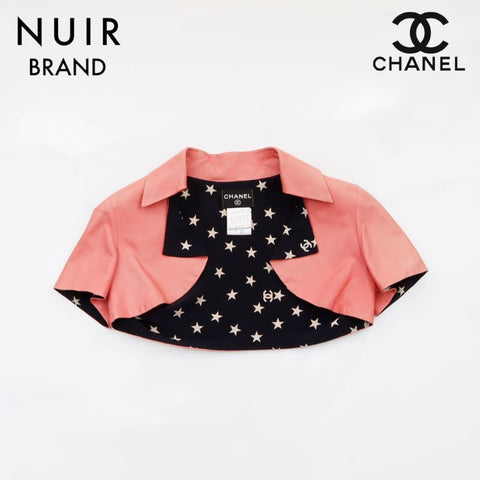 Chanel Star Pattern Short Length Jacket Leather Pink WS5723