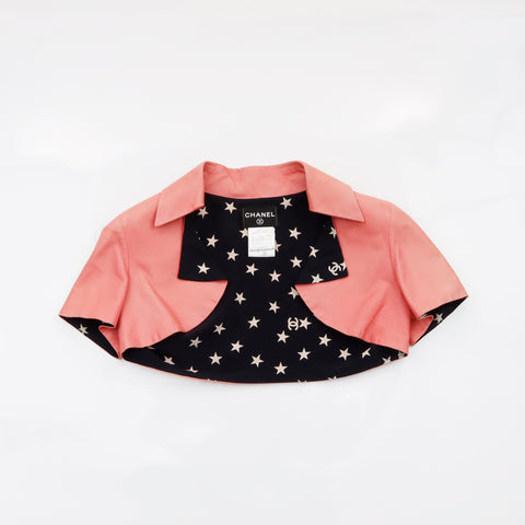 Chanel Star Pattern Short Length Jacket Leather Pink WS5723
